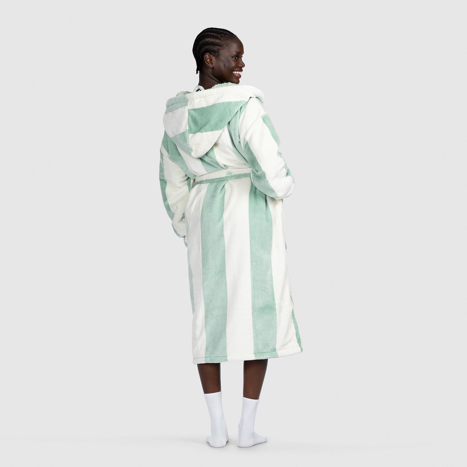 Sherpa Fleece Robe Sage Stripe - The Oodie Sherpa Fleece Robe Sage Stripe - The Oodie