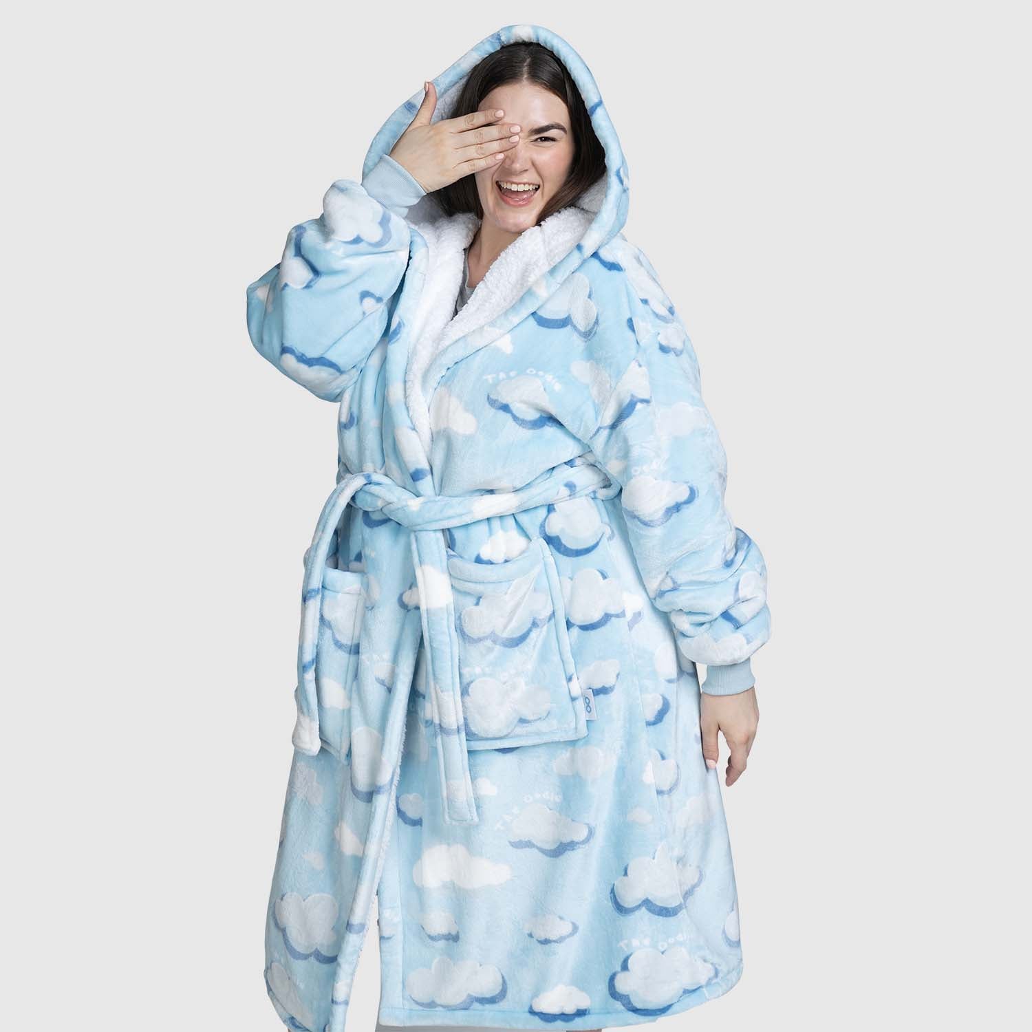 Fleece Robe Oversized Cosy Cloud Pink Print - The Oodie Fleece Robe Oversized Cosy Cloud Pink Print - The Oodie