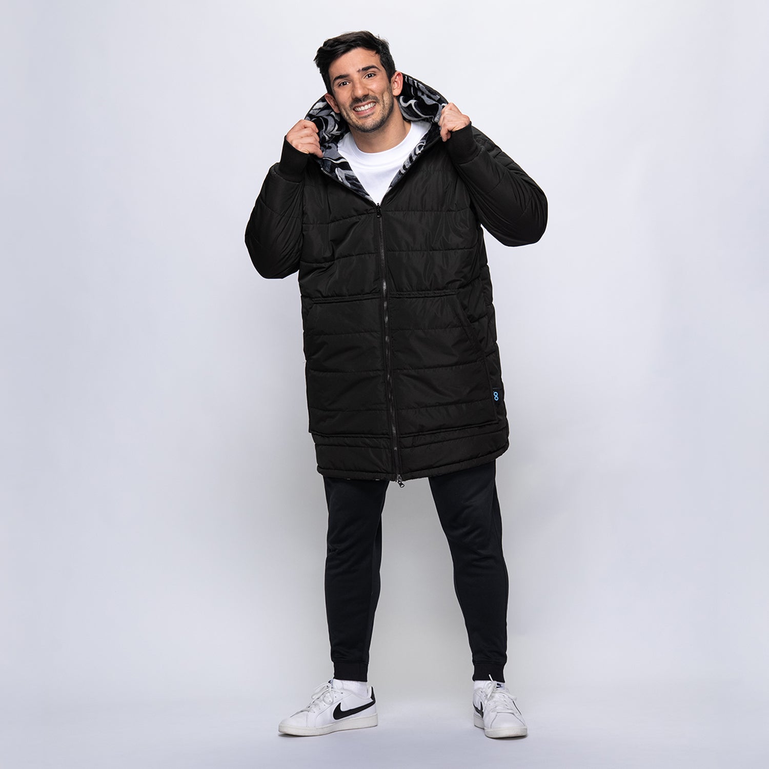Black/Charcoal Swirl Print Long Puffer Jacket – The Oodie USA