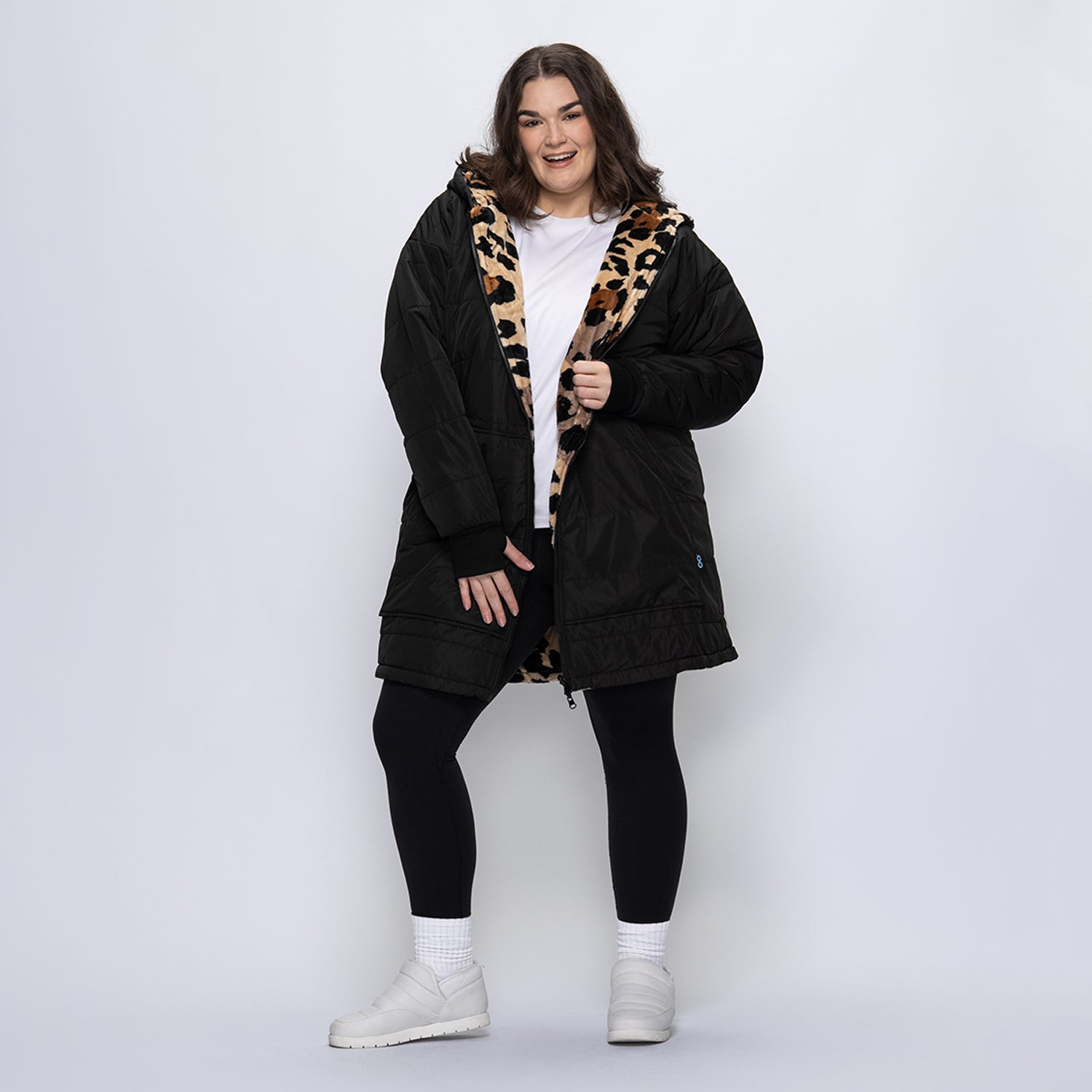 Black/Leopard Zip Long Puffer Jacket – The Oodie USA