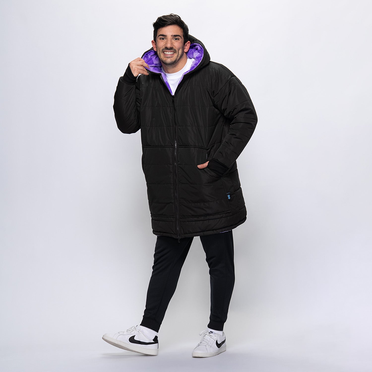 Black/Lilac Checker Print Long Puffer Jacket – The Oodie USA