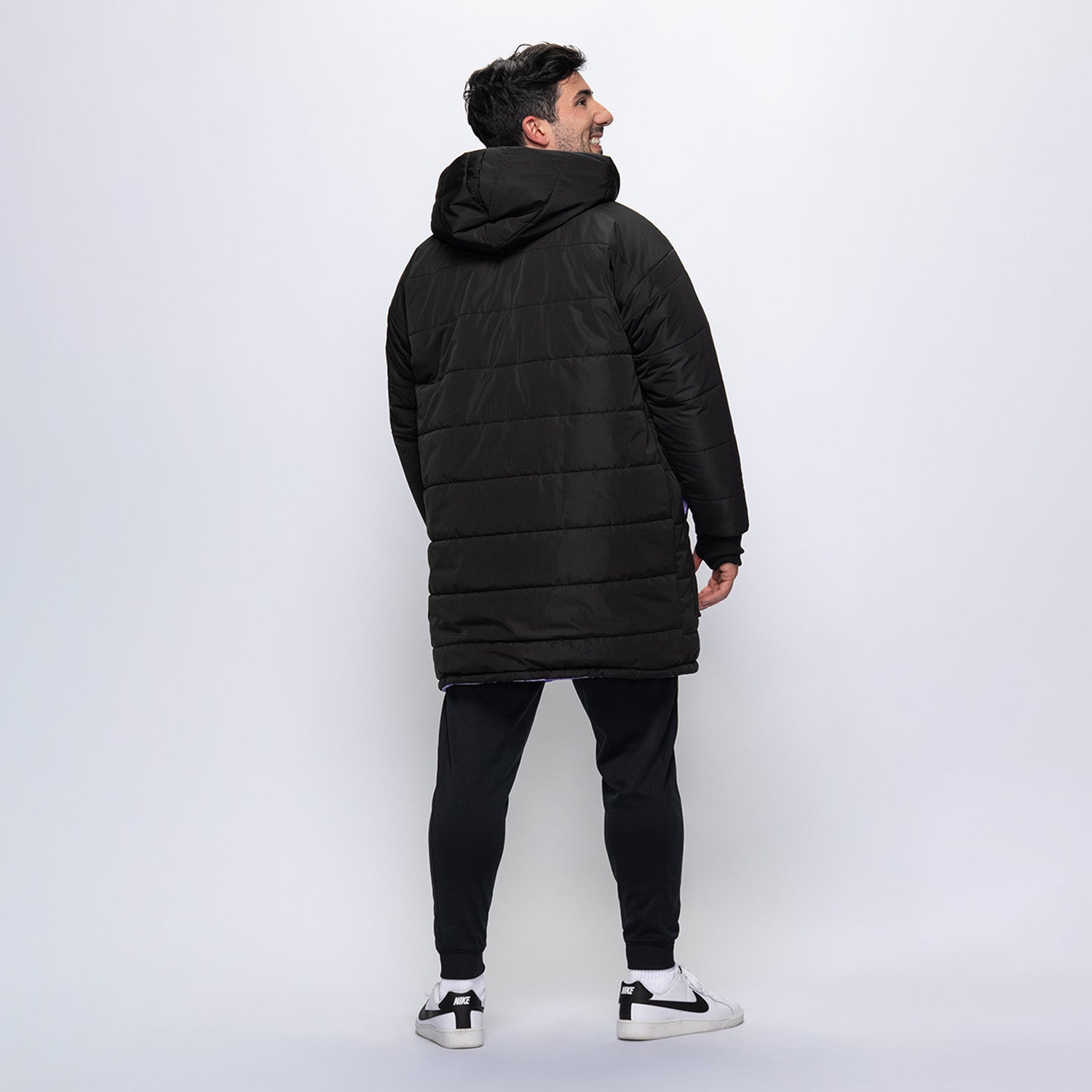 Black/Lilac Checker Print Long Puffer Jacket – The Oodie USA