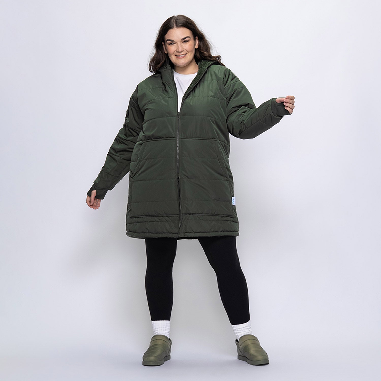 Khaki Zip Long Puffer Jacket – The Oodie USA