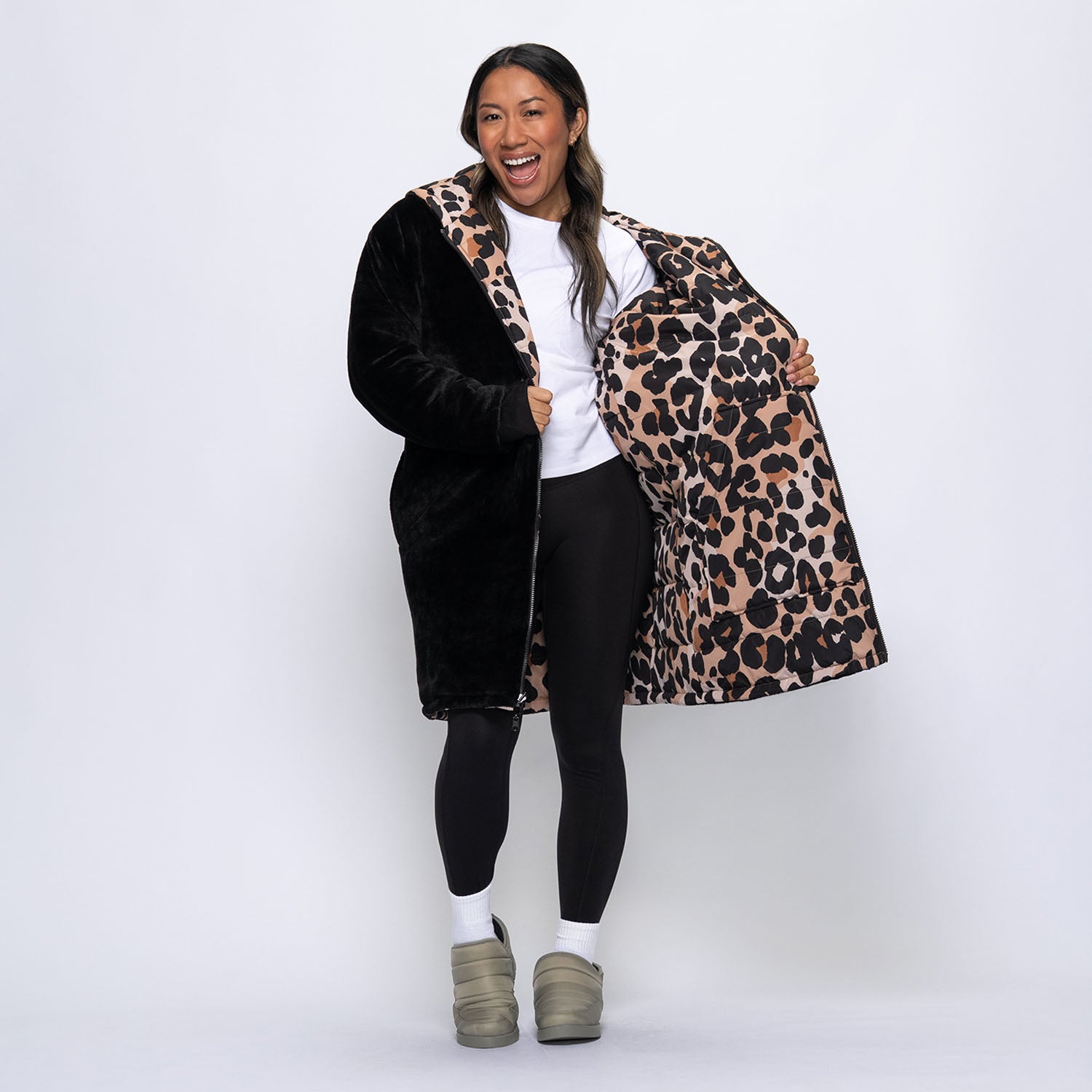 Leopard Print/Black Long Puffer Jacket – The Oodie USA
