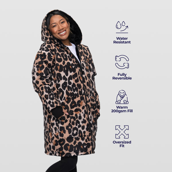 Leopard Print/Black Long Puffer Jacket – The Oodie USA