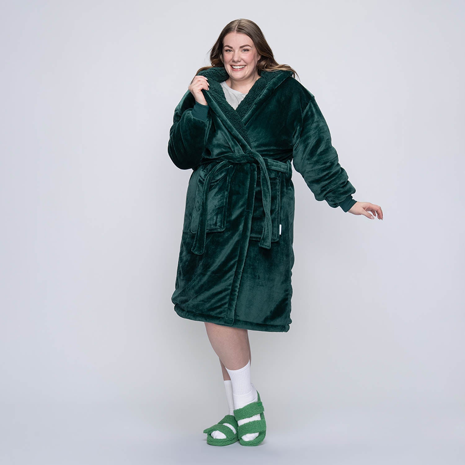 Moss Green Sherpa Dressing Gown Sherpa-Lined Size S/M | The Oodie Moss Green Sherpa Dressing Gown Sherpa-Lined Size S/M | The Oodie