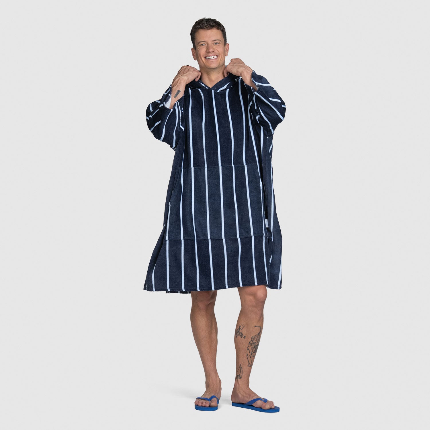 Long Navy Pin Stripe Poncho Towel – The Oodie USA