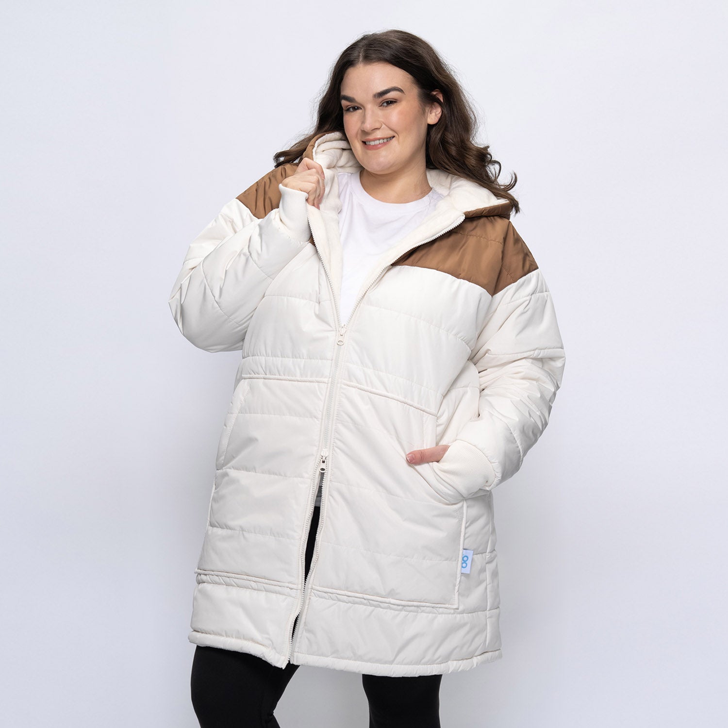 Off White Splice/Off White Long Puffer Jacket | The Oodie™ – The