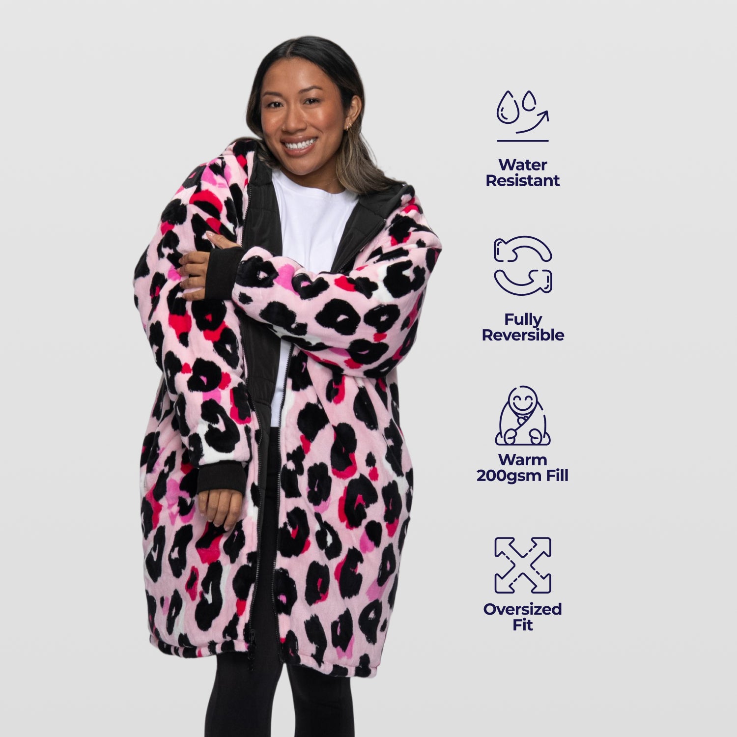 Black/Pink Leopard Print Long Puffer Jacket – The Oodie USA