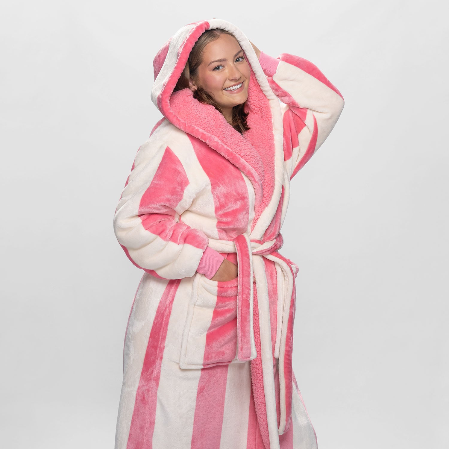 pink and white striped dressing gown Pink Candy Stripe Fleece Dressing Gown Robe